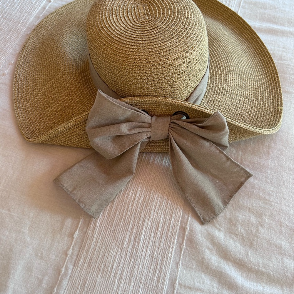 San Diego Hat Company Tan Wide Brim Hat with Bow